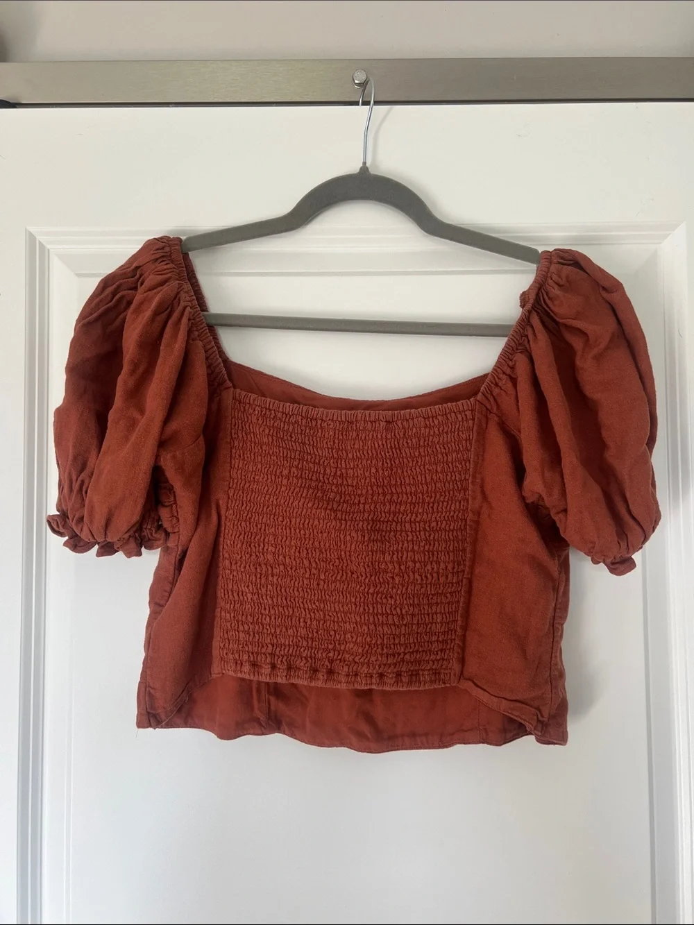 Abercrombie & Fitch Pleated Square-Neck Top in Rust